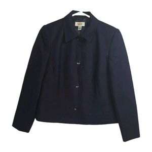 Talbots Button-Up Wool Blazer Women's Size 4 Petite Purple Collared Long Sleeves